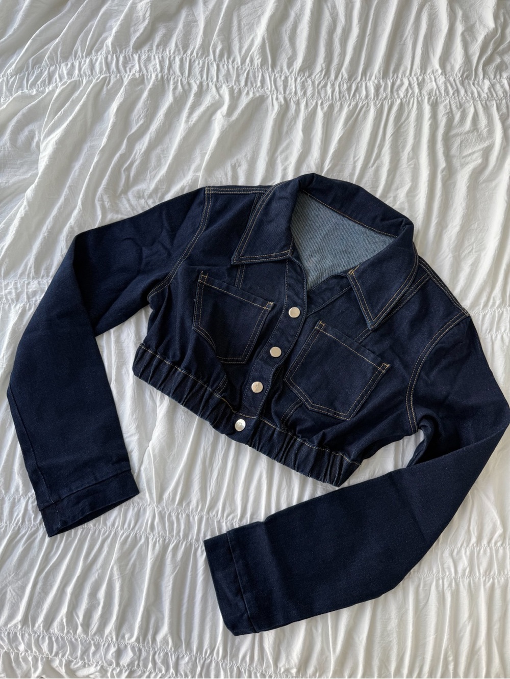 Cropped Dark Denim Jacket - Navy